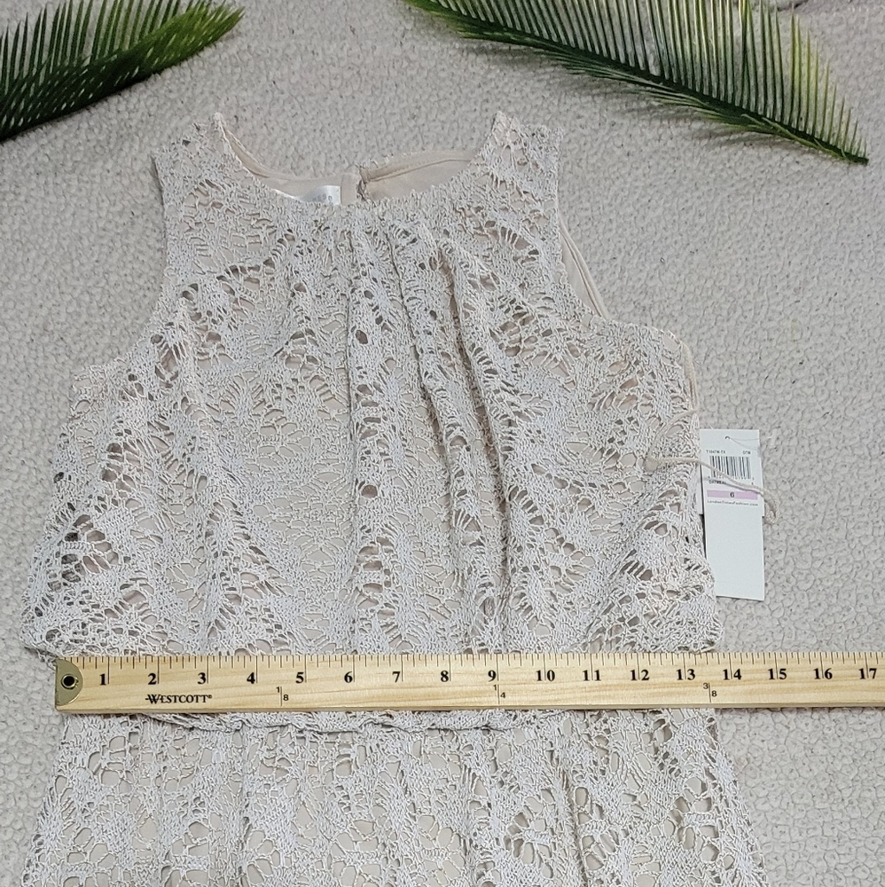 London Times Oatmeal Colored Lace Over Sleeveless Maxi Dress 6. - Picture 11 of 15